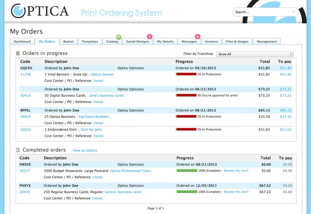 BrandDemand order tracking interface